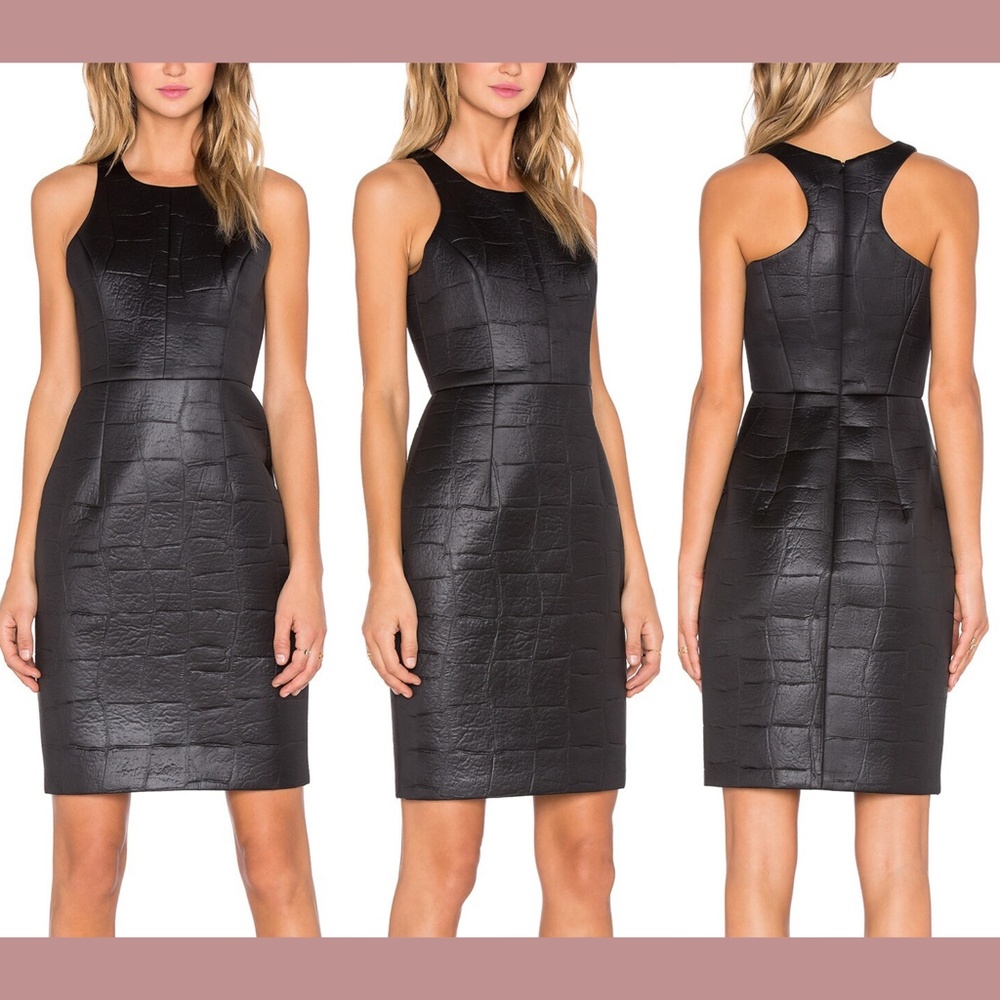 NWT $435 MILLY [SZ 4‎ ] Croc Embossed Neoprene Racerback Dress in Black